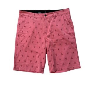 Atlantis Weathergear Lobster Print Stretch Golf Shorts Mens 36 Coral Pink Beach